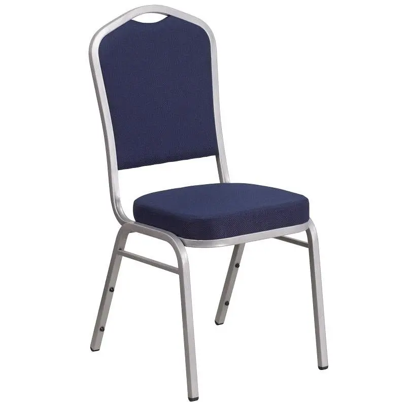 Flash Reliable Furniture HERCULES Series Crown Back Stacking Banquet Chair Navy Fabric - Metallic Silver Frame, FD-C01-S-2...