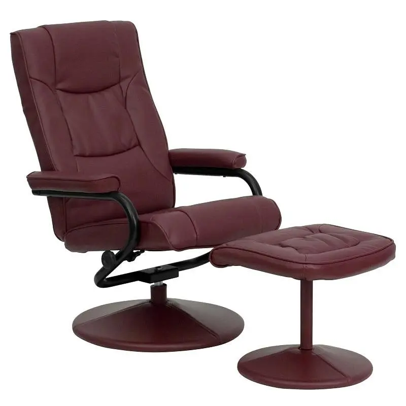 Flash Ribbed Furniture Rachel Contemporary Multi-Position Recliner and Ottoman Wrapped Base Burgundy LeatherSoft, BT-7862-...