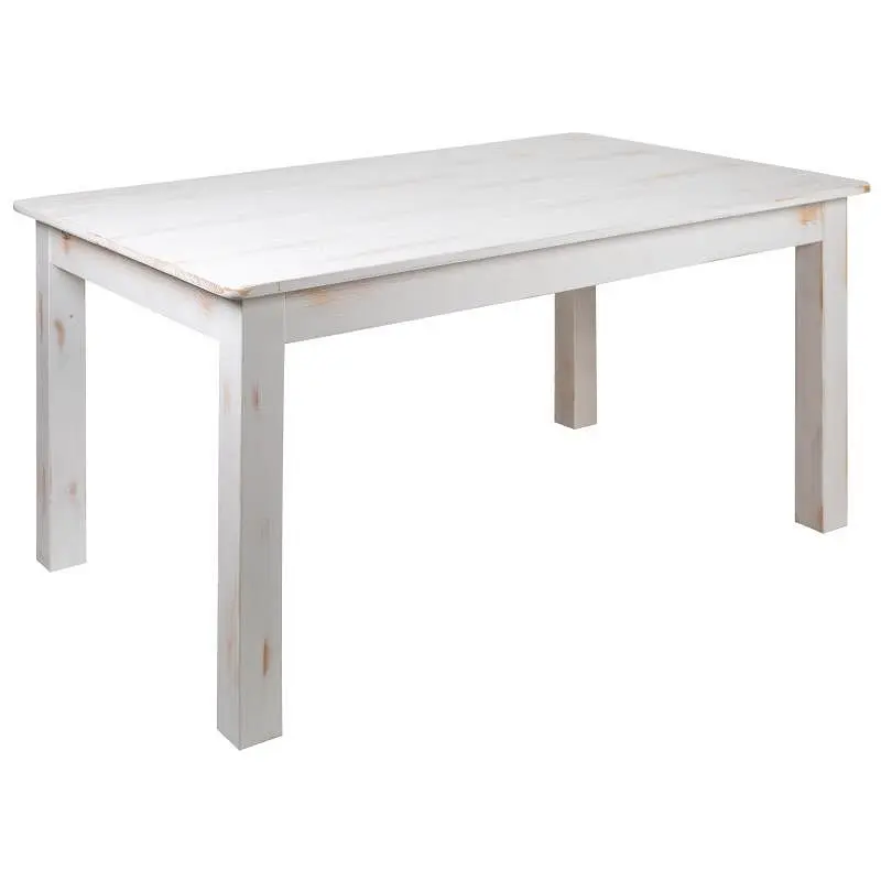 Flash Robust Furniture HERCULES 60" x 38" Rectangular Antique Rustic White Solid Clevis Pine Farm Dining Table, ...