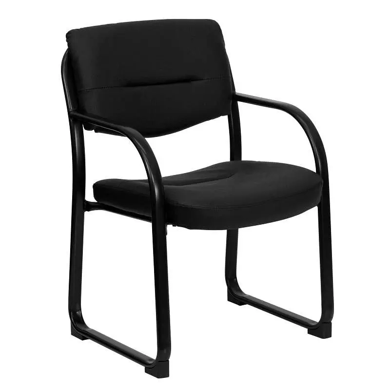 Flash Rugged Furniture Donny Carbon Black LeatherSoft Executive Side Reception Chair Sled Base, BT-510-LEA-BK-GG Flash Fur...