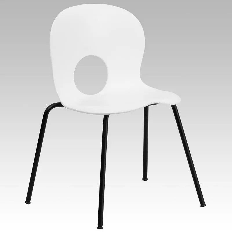 Flash Rust-Resistant Furniture HERCULES Series 770 lb. Capacity Designer White Plastic Stack Chair Black Frame, RUT-NC258-...