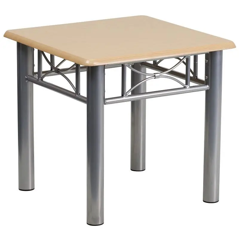 Flash Safe Furniture Troy Natural Laminate End Table Silver Steel Frame, JB-6-END-NAT-GG Flash Furniture