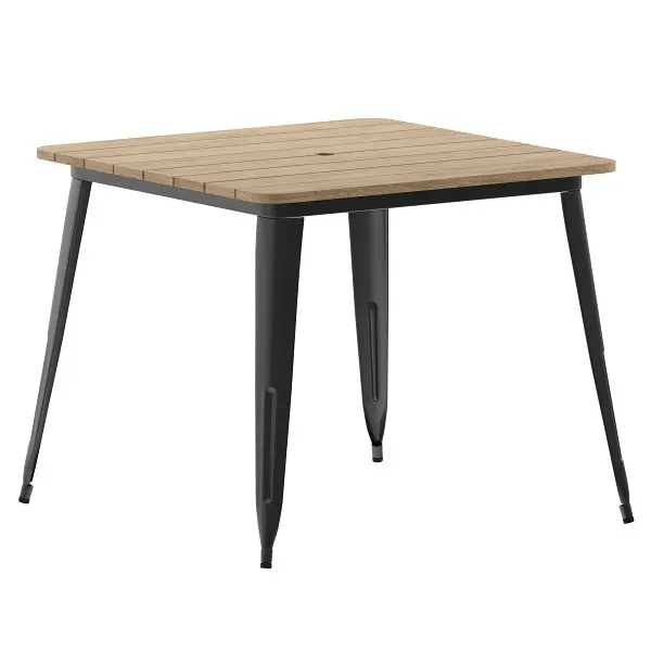 Flash Scratch-Resistant Furniture Declan Commercial Indoor/Outdoor Dining Table Umbrella Hole, 36" x 36" All Wea...