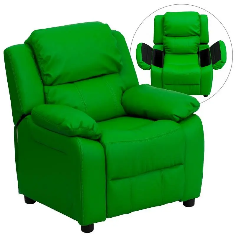 Flash Sleek Furniture Charlie Deluxe Padded Contemporary Emerald Vinyl Kids Recliner Storage Arms, BT-7985-KID-GRN-GG Flas...