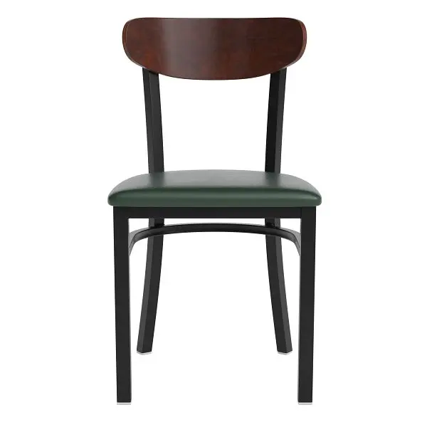 Flash Slim Furniture Wright Commercial Dining Chair, 500 lb. Plug Capacity Black Steel Frame, Walnut Boomerang Back, Green...