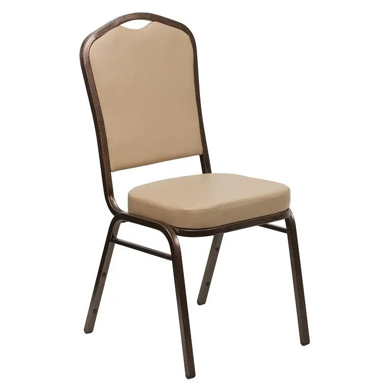Flash Small Furniture HERCULES Series Crown Back Stacking Banquet Chair Tan Vinyl - Copper Vein Frame, FD-C01-COPPER-TN-VY...