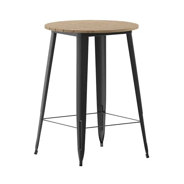 Flash Snap-On Furniture Declan Commercial Indoor/Outdoor Bar Top Table, 30" Round All Weather Brown Poly Resin Top Bl...