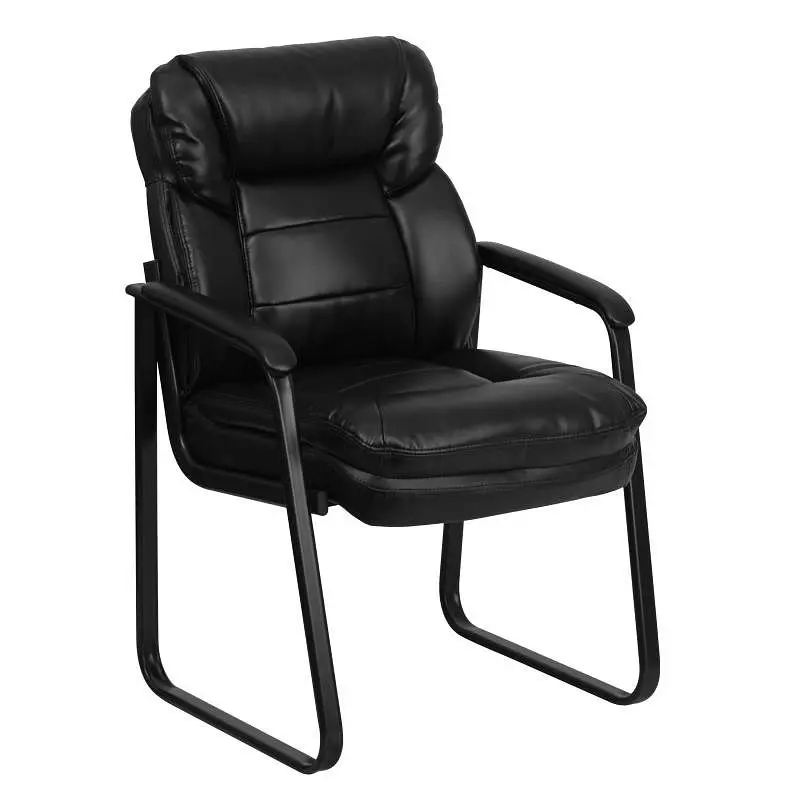 Flash Solid Furniture Isla Black LeatherSoft Executive Side Reception Chair Lumbar Substantiate and Sled Base, GO-1156-BK-...