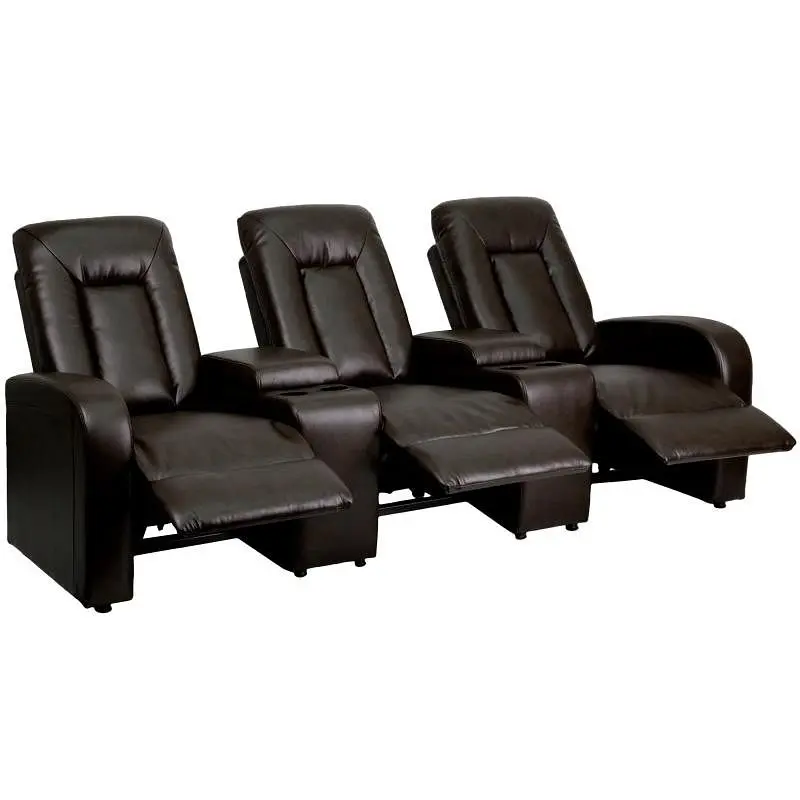 Flash Standard Furniture Eclipse Series 3-Seat Reclining Chocolate LeatherSoft Theater Seating Unit Cup Holders, BT-70259-...