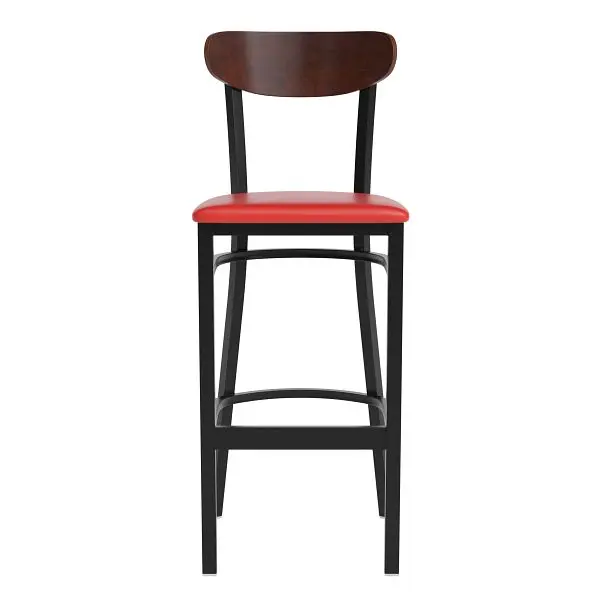 Flash Standard Furniture Wright Commercial Barstool, 500 lb. Threaded Capacity Black Steel Frame, Walnut Finish Boomerang ...