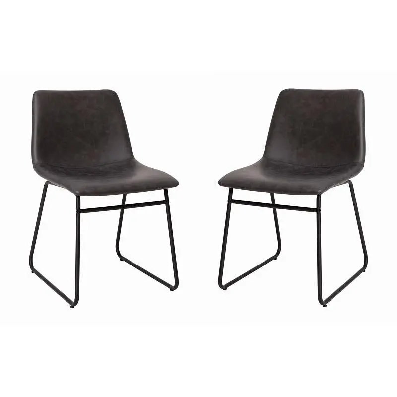 Flash Streamlined Furniture Butler 18" Dining Table Height Chair, Mid-Back Sled Base Chair Dark Gray LeatherSoft Jet ...