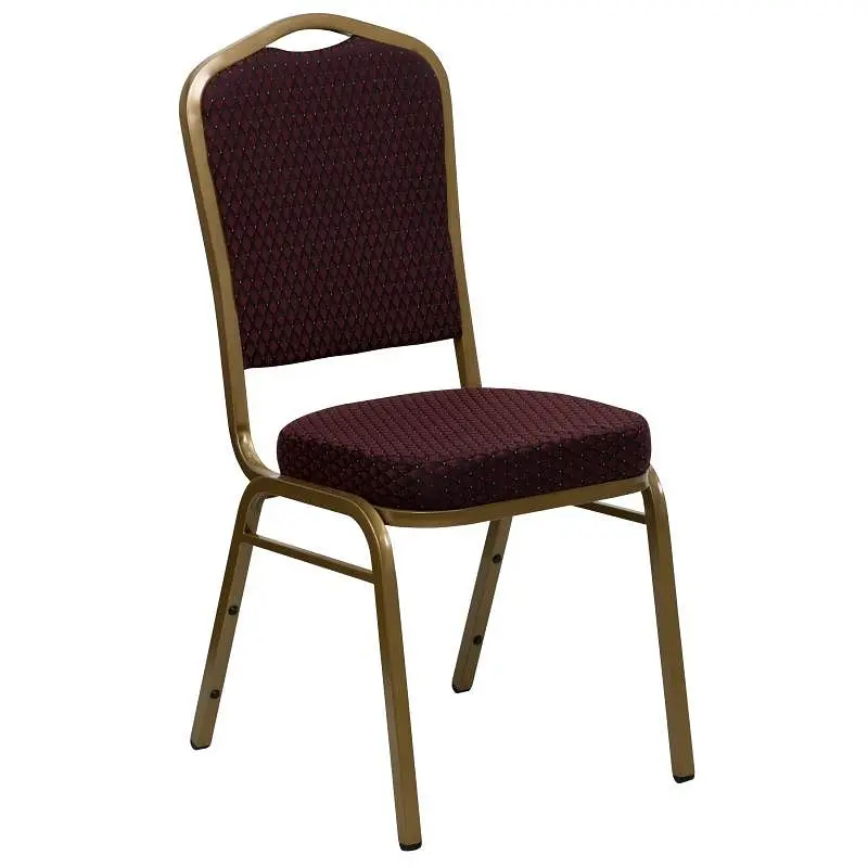 Flash Stylish Furniture HERCULES Series Crown Back Stacking Banquet Chair Burgundy Patterned Fabric - Gold Frame, FD-C01-A...