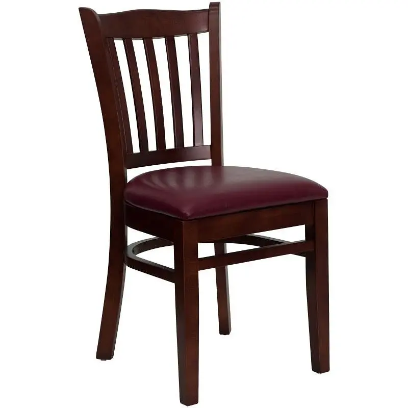 Flash Stylish Furniture HERCULES Series Vertical Slat Back Mahogany Wood Restaurant Chair - Burgundy Vinyl Seat, XU-DGW000...