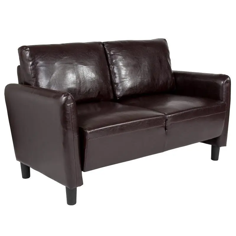 Flash Superior Furniture Candler Park Upholstered Loveseat Brown LeatherSoft, SL-SF919-2-BRN-GG Flash Furniture