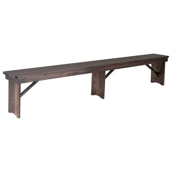 Flash Superior Furniture HERCULES 8' x 12" Antique Rustic Mahogany Solid Split Pine Folding Farm Bench 3 Legs, X...