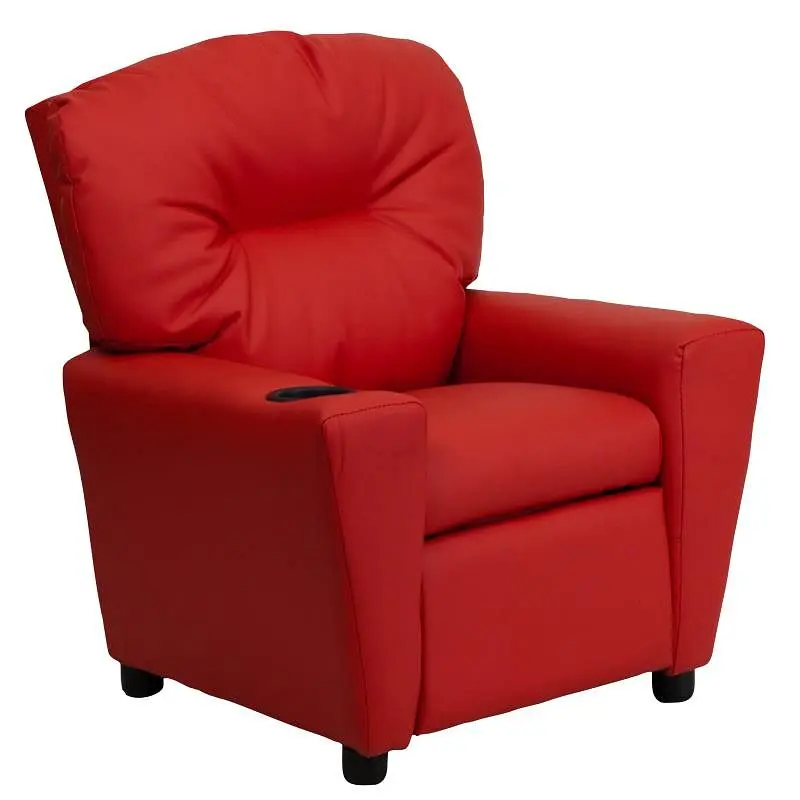 Flash Sustainable Furniture Chandler Contemporary Fire Red Vinyl Kids Recliner Cup Holder, BT-7950-KID-RED-GG Flash Furniture