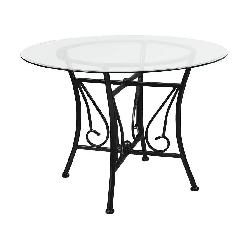 Flash Time-Tested Furniture Princeton 42'' Round Glass Dining Table Black Metal Frame, XU-TBG-18-GG Flash Furniture