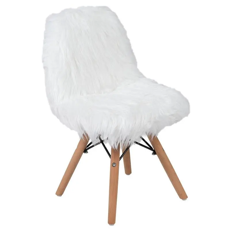 Flash Tool-Free Furniture Cody Shaggy Faux Fur White Accent Chair - Shag Style Kids Chair Ages 5-7 - Kids Playroom Chair, ...