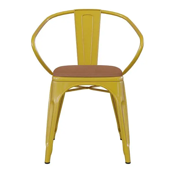 Flash Tool-Free Furniture Luna Commercial Grade Yellow Metal Indoor-Outdoor Chair Arms Teak Poly Resin Wood Seat, CH-31270...