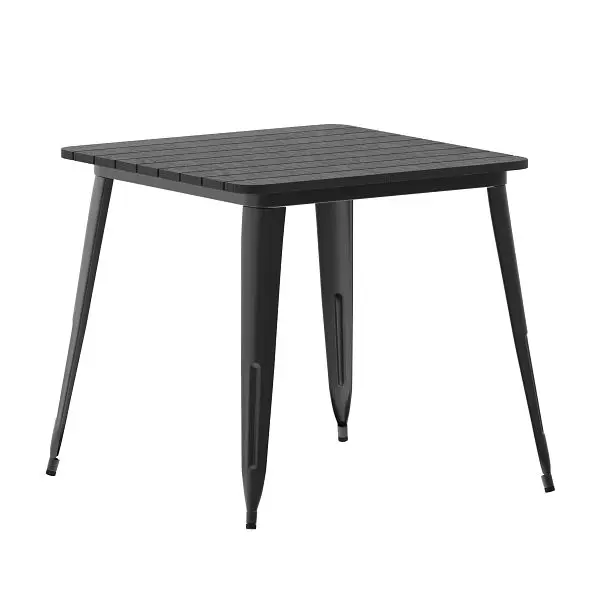 Flash Traditional Furniture Declan Commercial Indoor/Outdoor Dining Table, 31.5" Square All Weather Black Poly Resin ...
