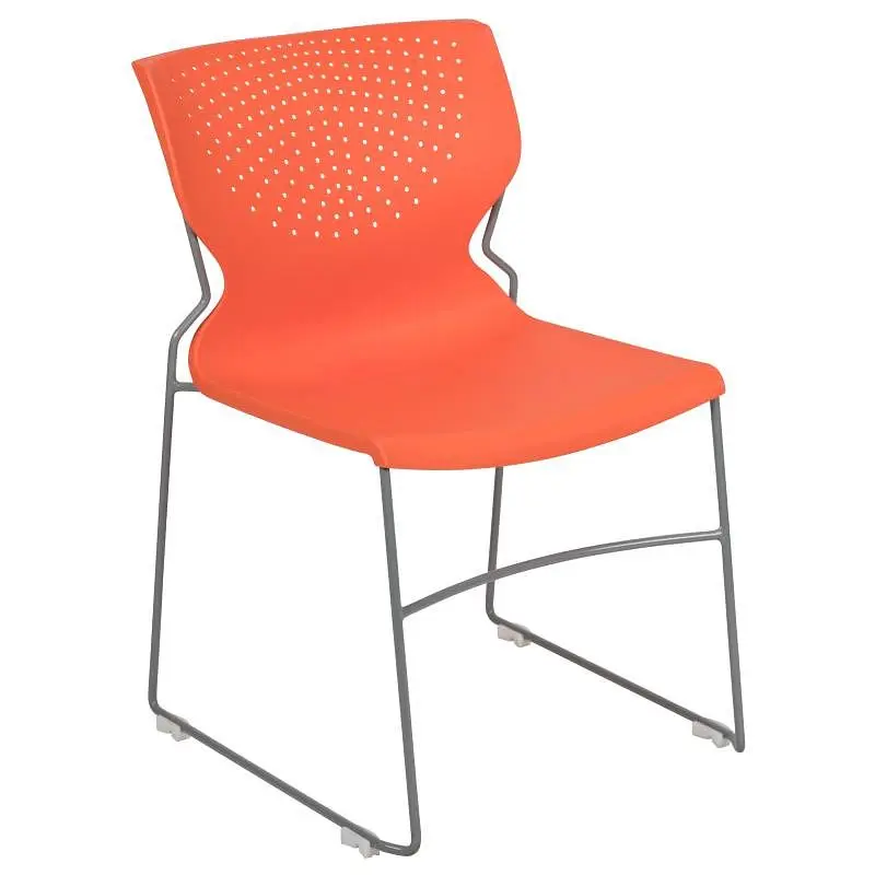 Flash Traditional Furniture HERCULES Series 661 lb. Pipe Capacity Orange Full Back Stack Chair Gray Powder Coated Frame, R...