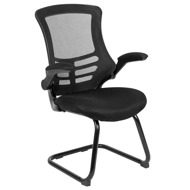 Flash Trusted Furniture Kelista Black Mesh Sled Base Side Reception Chair Flip-Up Arms, BL-X-5C-GG Flash Furniture