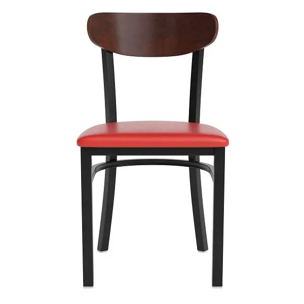 Flash UL-Listed Furniture Wright Commercial Dining Chair, 500 lb. Capacity Black Steel Frame, Walnut Boomerang Back, Red V...