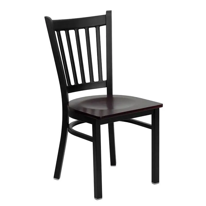 Flash Ultra-Strong Furniture HERCULES Series Onyx Vertical Back Metal Restaurant Chair - Mahogany Wood Seat, XU-DG-6Q2B-VR...