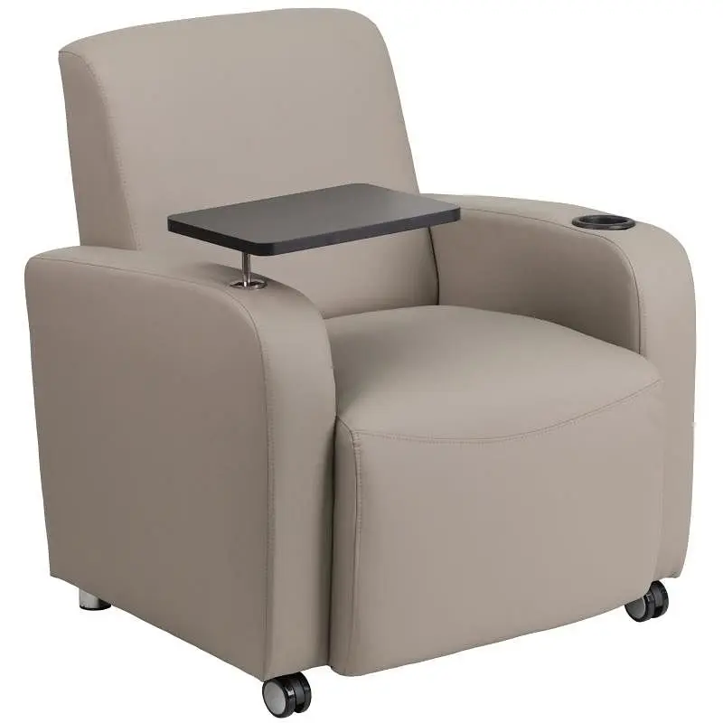 Flash Unique Furniture George Gray LeatherSoft Guest Chair Tablet Arm, Front Wheel Casters and Cup Holder, BT-8217-GV-CS-G...