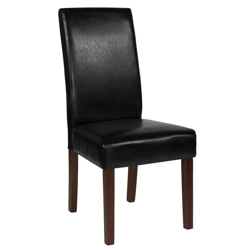 Flash Updated Furniture Greenwich Series Matte Black LeatherSoft Upholstered Panel Back Mid-Century Parsons Dining Chair, ...