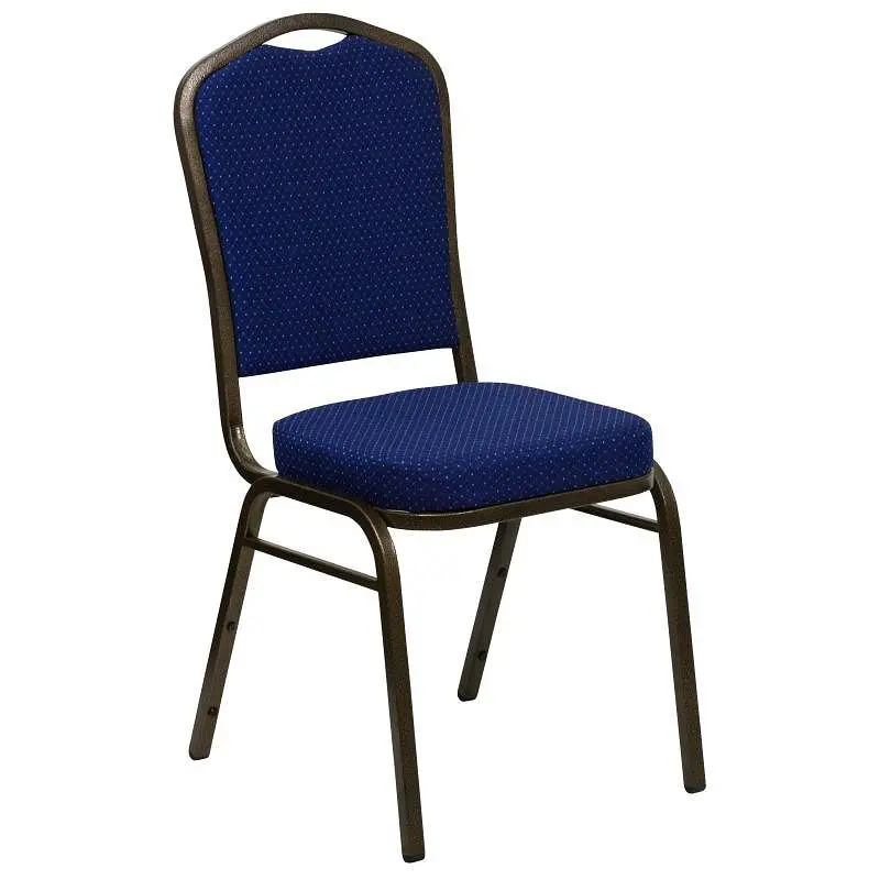 Flash Updated Furniture HERCULES Series Crown Back Stacking Banquet Chair Navy Navy Blue Patterned Fabric - Gold Vein Fram...