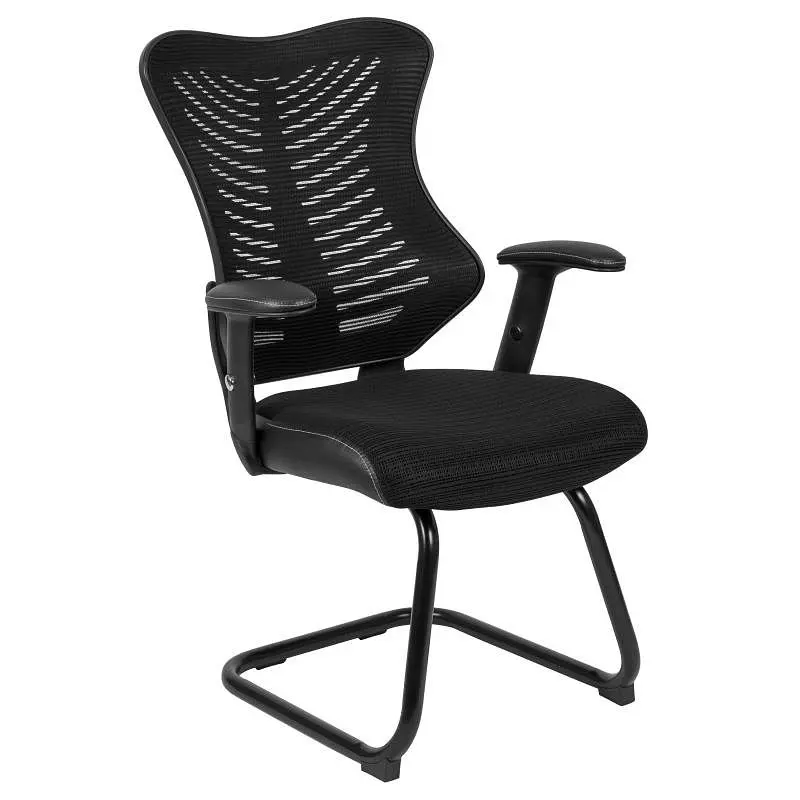Flash Updated Furniture Kale Designer Black Mesh Sled Base Side Reception Chair Adjustable Arms, BL-ZP-806C-GG Flash Furni...