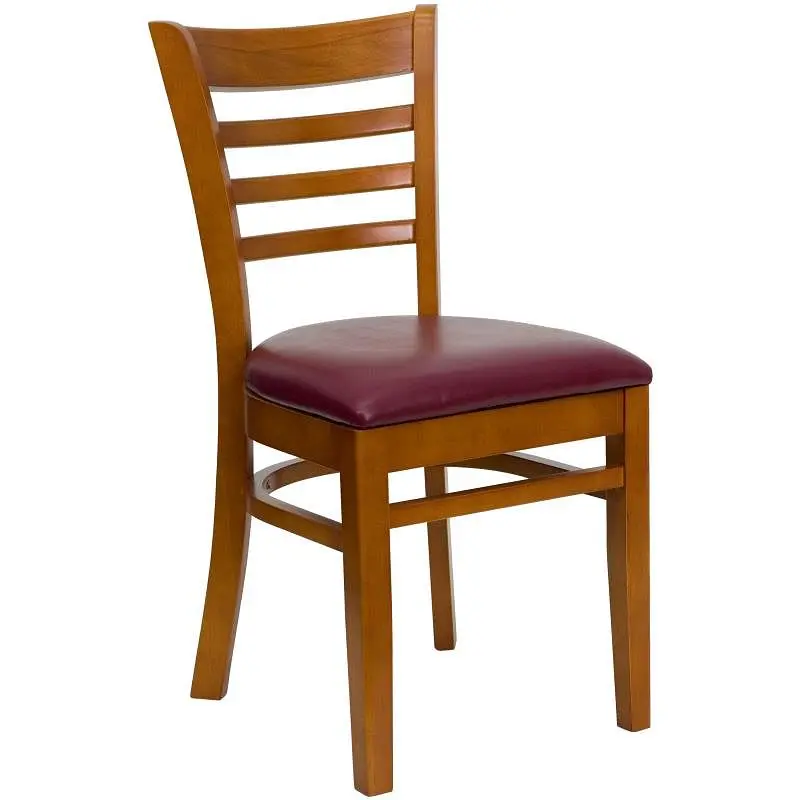 Flash User-Friendly Furniture HERCULES Series Ladder Back Cherry Wood Restaurant Chair - Burgundy Vinyl Seat, XU-DGW0005LA...