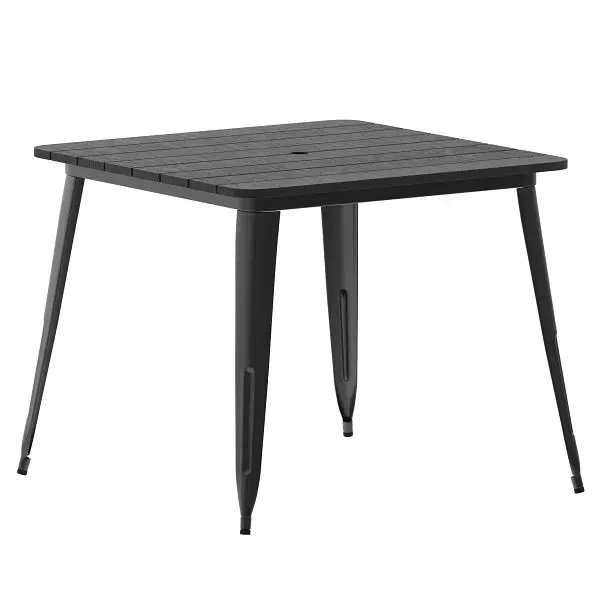 Flash Versatile Furniture Declan Commercial Indoor/Outdoor Dining Table Umbrella Hole, 36" x 36" All Weather Bla...