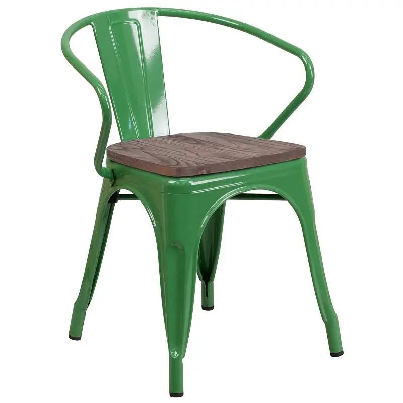 Flash Versatile Furniture Luna Forest Green Metal Chair Wood Seat and Arms, CH-31270-GN-WD-GG Flash Furniture