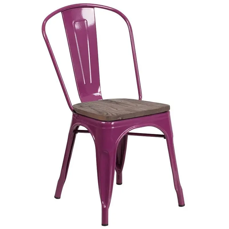 Flash Versatile Furniture Tenley Orchid Metal Stackable Chair Wood Seat, ET-3534-PUR-WD-GG Flash Furniture