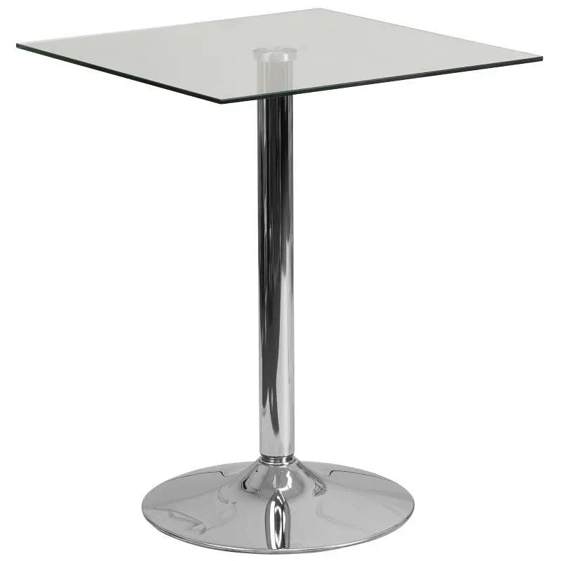 Flash Waterproof Furniture Fredrick 23.75'' Square Glass Table 30''H Chrome Base, CH-4-GG Flash Furniture