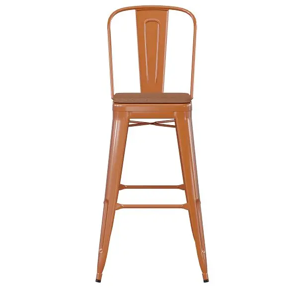 Flash Water-Resistant Furniture Kai Commercial 30" Burnt Orange Metal Indoor-Outdoor Bar Height Stool, Removable Back...