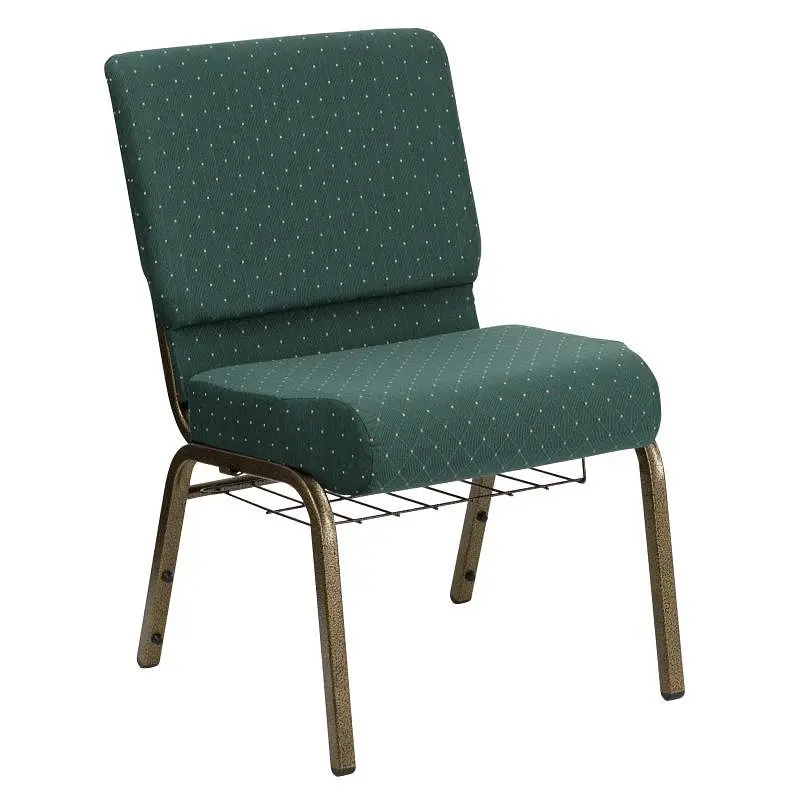 Flash Wear-Resistant Furniture HERCULES Series 21''W Church Chair Hunter Green Dot Patterned Fabric Book Rack - ...