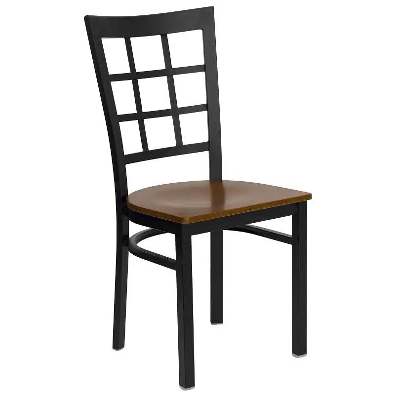 Flash Wear-Resistant Furniture HERCULES Series Black Window Back Metal Restaurant Chair - Cherry Wood Seat, XU-DG6Q3BWIN-C...