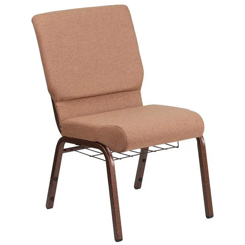 Flash Weatherproof Furniture HERCULES Series 18.5''W Church Chair Caramel Fabric Cup Book Rack - Copper Vein Fra...