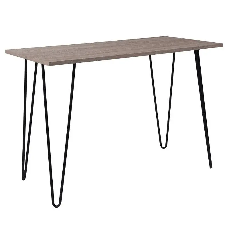 Flash Weatherproof Furniture Oak Park Gatherion Driftwood Wood Grain Finish Console Table Carbon Black Metal Legs, NAN-JH-...