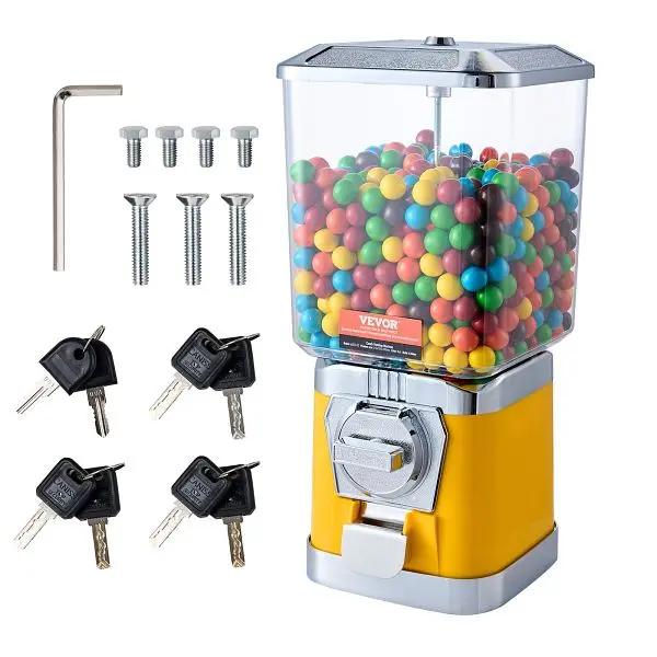 VEVOR 17" H Gumball Machine Vending Coin Bank Vintage Candy Dispenser PC Yellow, TSTGFMJ1FX17SIADXV0
