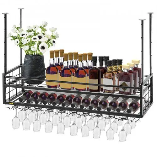 VEVOR Ceiling-Mounted Bar Wine Rack Wine Glass Hanging Rack 46.9x11.8in Onyx, GYJS47.2X11.8ZYCCV0