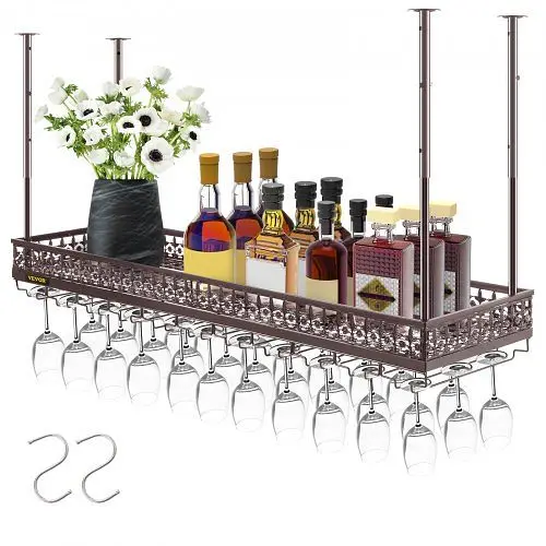 VEVOR Ceiling-Mounted Bar Wine Rack Wine Glass Hanging Rack 46.9x13in Electrolytic Coppery, XGSJJT47.2X13PGM2V0