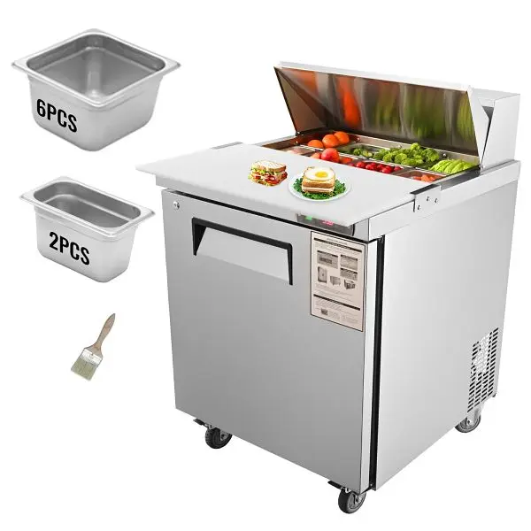 VEVOR Certified Sandwich Prep Table, 7.42 Cu. Ft. Salad Single-door Refrigerated Prep Table, F74CUFT28INCH8YKVV1