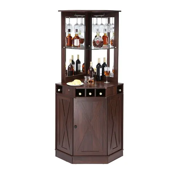 VEVOR Corner Industrial Bar Cabinet, Wine Table Liquor & Glasses, QJ23631573211CRJ2V0