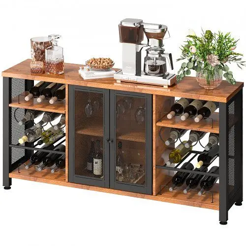 VEVOR Dependable Industrial Bar Cabinet Wine Bar Cabinet Table Wine Rack & Glass Holder, 55 x 13.6 x 30 , G5512X1358X3...