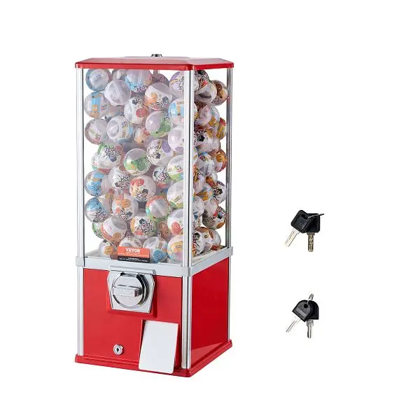 VEVOR Flexible 25" H Gumball Machine Vending Coin Bank Vintage Gumballs Dispenser PS Fire Red, TSTGFMJHSFX2TC9ZDV0