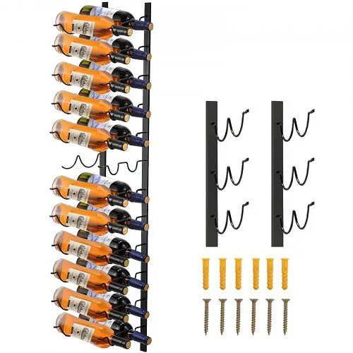 VEVOR Fluorescent Wall Mounted Wine Rack, 12x2 Bottles Wine Holder Towel Rack, Black Steel Vertical Wine Rack, JJBGSBXG24P...